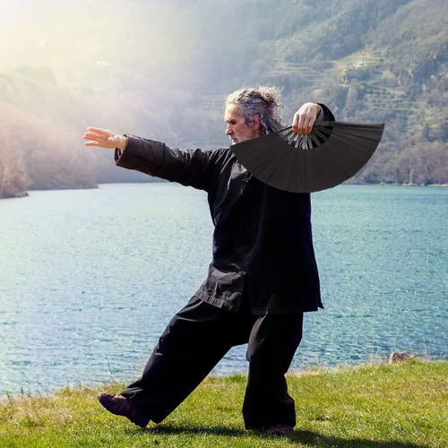 Miniatura 6 de Maitys Paquete de 2 ventiladores de mano plegables grandes de 13 pulgadas, ventiladores chinos de mano grandes para baile de línea, Tai Chi