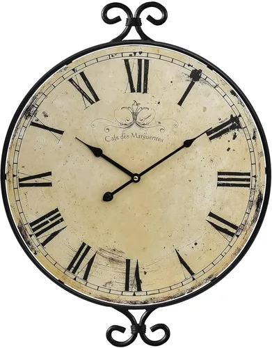 Miniatura 8 de Reloj de pared estilo granja, 17 pulgadas de alto x 13.4 pulgadas de profundidad, marco de hierro forjado con acabado gris cálido, reloj de pared