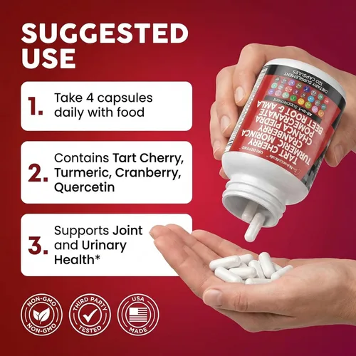 Miniatura 6 de Clean Nutraceuticals Cápsulas de extracto de cereza ácida con cúrcuma, moringa, arándano, chancapiedra, apio, quercetina, ACV, granada