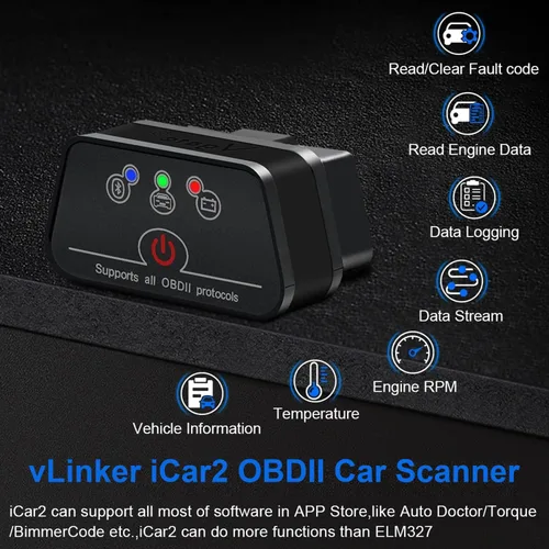 Miniatura 2 de iCar2 OBD2 Bluetooth Adaptador Escáner Diagnóstico para iOS y Android: Herramienta de Diagnóstico Auto-Conecta Borra Código de Error Datos en Vivo