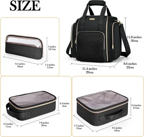 Miniatura 5 de Bolsa de maquillaje de viaje con 5 estuches extraíbles, estuche organizador de maquillaje grande con correa y múltiples bolsillos de almacenamiento