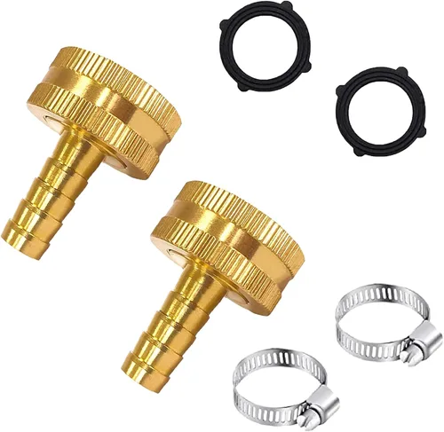 Miniatura 19 de AOPANDA Conector de reparación de extremo de manguera de agua de latón macizo con púa de 1/4" x rosca GHT hembra de 3/4", incluye abrazaderas