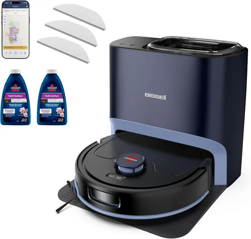 Bissell FlexClean FurForce Robot Aspirador y trapeador sin enredos, rollo de cepillo para mascotas sin enredos, navegación LiDAR y almohadilla