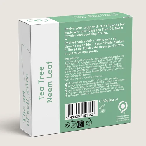Miniatura 10 de Arista Barra de champú anticaspa Sin sulfato con polvo de hojas, árnica y árbol de té Barra de champú sólido vegano
