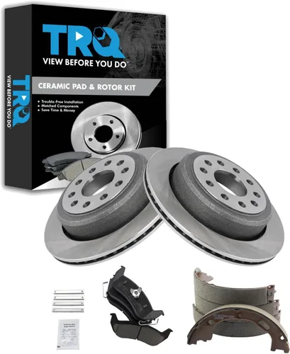 Miniatura 41 de TRQ Kit de pastillas de freno y rotor Posi trasero premium con zapatas de estacionamiento para camión GM SUV