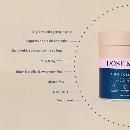 Miniatura 3 de DOSE & CO. Péptidos de colágeno puro para cabello, piel y uñas, sin sabor, suplemento en polvo de 10 onzas