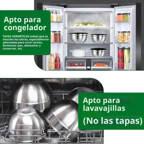 Miniatura 7 de WEPSEN Juego de Tazones para Mezclar, Juego de 25 Piezas de Tazones para Mezclar de Acero Inoxidable con Tapa, Tazones Grandes Anidables de 7, 4.5