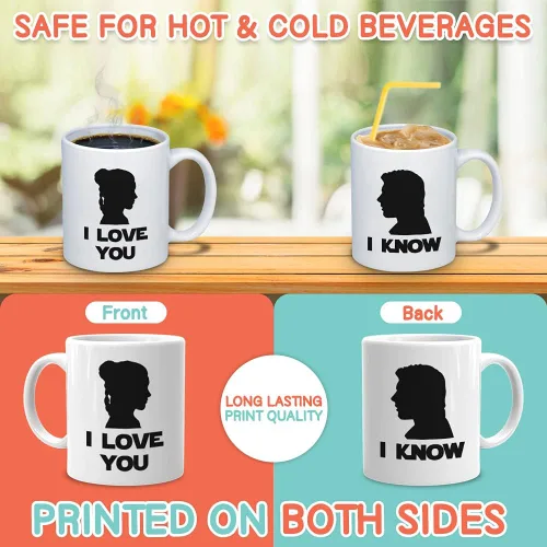 Miniatura 3 de Taza de café para parejas, 11 onzas, color blanco, I love you i know Relationship Lovers Partner