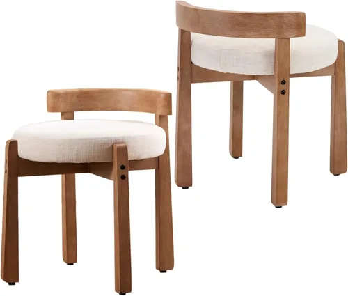 Miniatura 9 de HEAH-YO Silla de tocador de madera con respaldo, reposapiés otomano pequeño tapizado de felpilla, silla de maquillaje moderna de mediados de siglo