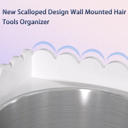 Miniatura 5 de Organizador de herramientas para el cabello, soporte para secadora de pelo de montaje en pared con 2 tazas, diseño festoneado, organizador