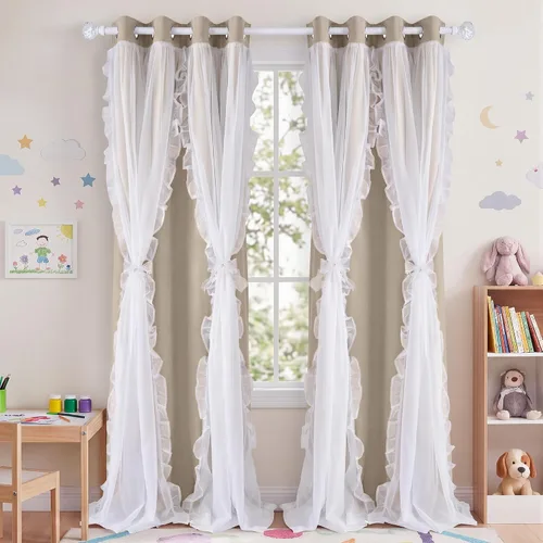 Miniatura 37 de PONY DANCE Cortinas con Volantes de Doble Capa con Superposición Transparente, Decoración Elegante para Ventanas de Diseño Rústico Francés de Campo