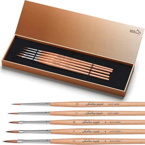 Miniatura 8 de Pinceles de Pintura en Miniatura Kolinsky Sable - Golden Maple Professional Pincel de Punta Ultrafina para Miniatura, Pintura de Modelos y Detalles