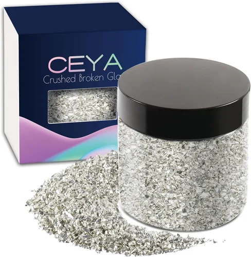 Miniatura 36 de Ceya 5.3 onzas/150g Vidrio Triturado Irregular Azul Neptuno Metálico Chips de Cristal Vidrio Roto Chips Purpurina 2-4mm Manualidades Purpurina