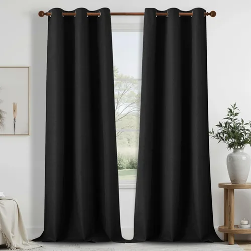 Miniatura 62 de DONREN Cortinas opacas de lino con aislamiento térmico de 52 x 95 pulgadas, cortinas de oscurecimiento de habitación con ojales para dormitorio