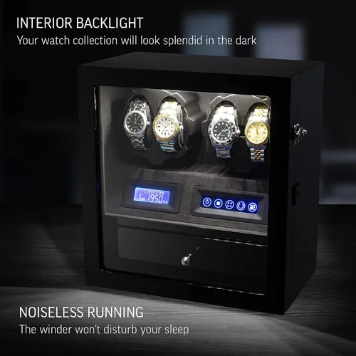 Miniatura 3 de Enrolladora de 4 relojes con 5 espacios de almacenamiento para relojes, pantalla LCD, control táctil y retroiluminación