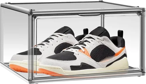 Miniatura 22 de Paquete de 2 cajas de zapatos de acrílico para armario, transparentes, apilables, tamaño 12 contenedores de almacenamiento de zapatos con tapas