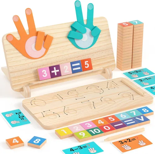 Juguetes de aprendizaje Montessori para niños pequeños de 2 a 4 años, tablero de doble cara para contar con los dedos y trazar números, bloques de