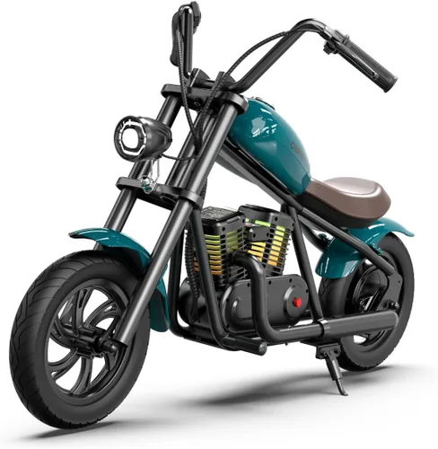 Hyper GoGo Motocicleta eléctrica para niños – Bicicleta de estilo retro con iluminación ambiental, música integrada, velocidades de hasta 10 MPH y