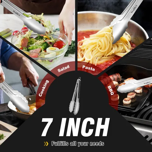 Miniatura 4 de Walfos Pinzas de cocina pequeñas de 7 pulgadas para cocinar, mini pinzas de silicona para servir, ideales para cocinar, ensalada, parrilla, pasta