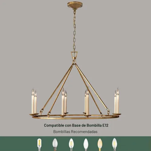 Miniatura 4 de LOVEDIMA Candelabro de rueda de carro, color dorado, rústico, de 35.4 pulgadas, con forma de vela, de metal con forma de vela, lámpara colgante