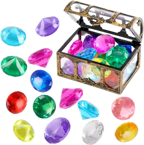 XIJUAN Juguetes de buceo de gemas para piscina, juguetes de arena, cofre del tesoro de diamantes de 14 colores, juego de verano de buceo pirata,