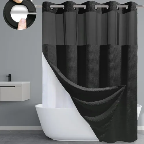 Miniatura 36 de EUTXL Cortina de ducha beige sin gancho con forro a presión, cortinas de ducha de tejido gofre de 230 GSM para baño, 54 pulgadas de ancho x 80