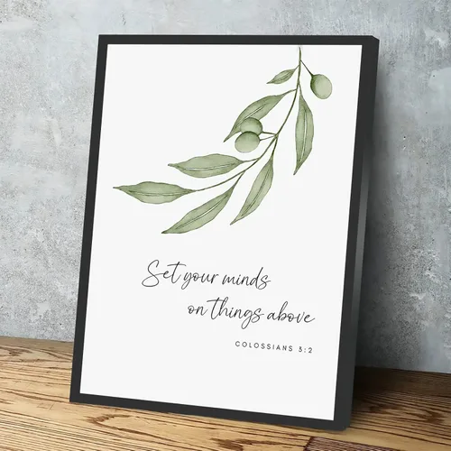Decoración de pared para dormitorio, impresión artística de versículo bíblico de Colosenses 3:2, pon tus mentes en las cosas arriba, impresión de