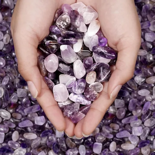 Chips de cristal de amatista pulidas a granel, piedras trituradas pulidas para acuario, rocas de grava con pulseras de cuarzo rosa, pecera Cristal