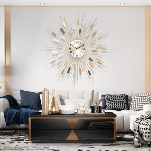 Miniatura 4 de Starburst Reloj de Pared Redondo Decorativo de 24" Silencioso Operado por Batería, Reloj de Pared Decorativo de Metal Moderno de Mediados de Siglo