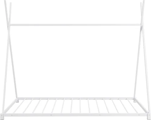 Miniatura 8 de SOFTSEA Cama de casa con marco de cama de piso doble con estructura triangular Blanco