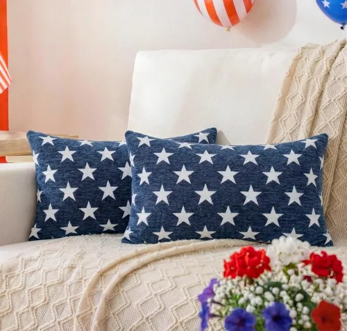 Miniatura 9 de Juego de 2 fundas de almohada patrióticas de felpilla con estrellas geométricas, 18 x 18 pulgadas, decoración americana para el día