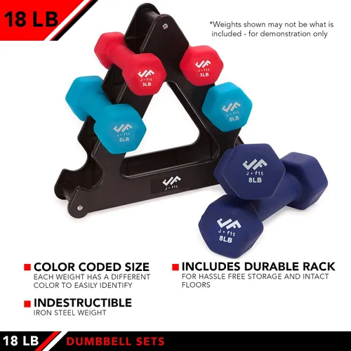 Miniatura 3 de JFIT Dumbbell Pairs or Sets – Neoprene & Vinyl Coated Hand Weights for Home Gym, Strength Training, Aerobics, Cardio Exercise and Fitness