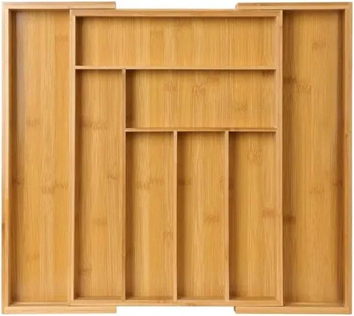 Organizador de cajones de bambú para cubiertos y utensilios de cocina, organizador de cajones de madera expandible con acabado suave duradero,