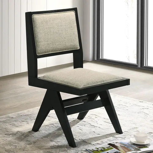 Miniatura 8 de Contemporary 2pc Dining Arm Chairs Set for Room Table & Seating Kitchen Chairs Fabric Upholstered Plank Arms Oak Veneer Rubberwood,Black-2set