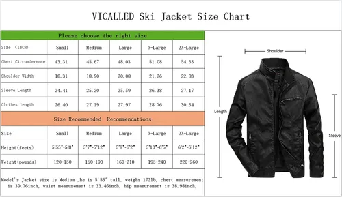 Miniatura 2 de VICALLED Chaqueta de cuero para hombre, ajuste delgado, cuello alto, chaqueta de motocicleta de poliuretano, ligera