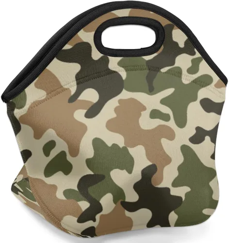 Miniatura 2 de Bolsas de almuerzo de neopreno con estampado de camuflaje para mujeres, bolsas de almuerzo, lavables, aisladas, para el trabajo, picnic, Camouflaje