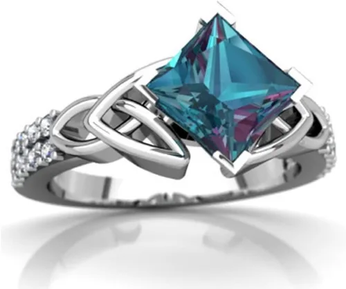 Miniatura 2 de Awmnjtmgpw - Anillo de compromiso de boda para mujer, plata de ley 925, corte celta, topacio arcoíris, circonita cúbica, topacio azul, talla 6-10