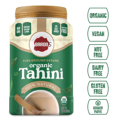 Miniatura 4 de Sésamo Baron's Kosher de Tahini molido, puro, orgánico, certificado por el Departamento de Agricultura de los Estados Unidos. Frascos de 16 onzas