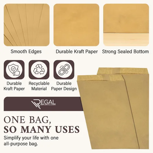 Miniatura 3 de OTURGC Paquete de 100 bolsas de papel kraft marrón, 6 x 9 pulgadas, tarjeta de regalo, dulces, galletas, dona, manualidades, recuerdo de fiesta