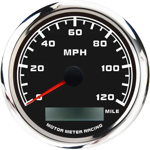 MOTOR METER RACING Serie Pro W 85mm 3-3/8" Velocímetro GPS digital Odómetro 193 km/h Esfera negra LED blanco Impermeable para coche, camión, barco,