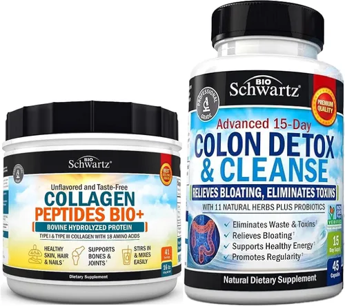 BioSchwartz Limpieza de 15 días para la salud del colon y el intestino más péptidos de colágeno hidrolizados en polvo (más de 40 porciones)