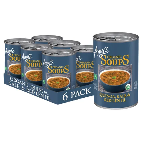 Amy's Sopa, vegano, sin gluten, col rizada orgánica, quinua y lenteja roja, 14.4 onzas (paquete de 6)