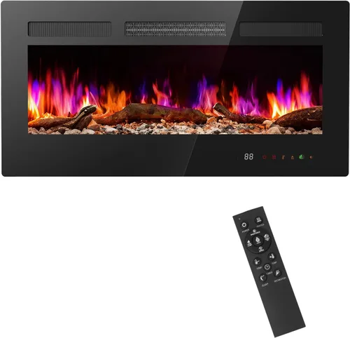 Sweetcrispy - Chimenea eléctrica de 36 pulgadas para insertar, 1500 W montada en pared y empotrada, estufa de leña independiente con control remoto