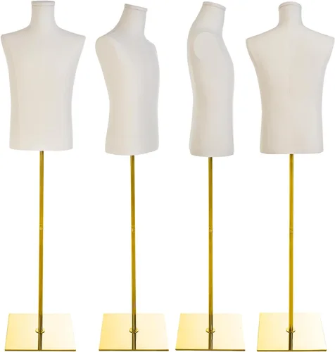 Miniatura 2 de Maniquí Masculino Ajustable con Soporte de Metal Dorado para Exhibición de Ropa en Escaparate