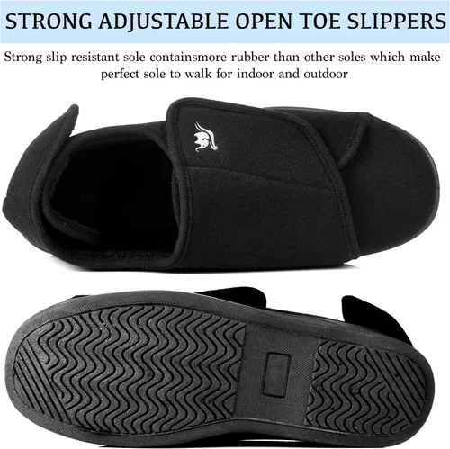 Miniatura 5 de Pantuflas para diabéticos de espuma viscoelástica 80-D para hombre con cierres ajustables, anchura extra ancha, cómodas, cálidas, de forro polar