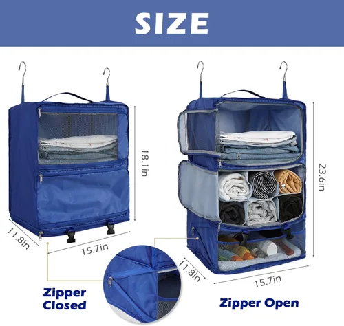 Miniatura 5 de Surblue Estantes colgantes, bolsa de almacenamiento de viaje, cubo de embalaje de compresión para maleta, organizador de armario portátil plegable