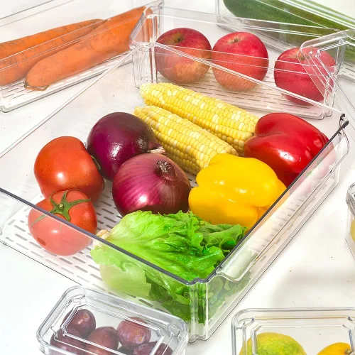 Miniatura 5 de Contenedores organizadores apilables para refrigerador con tapas, organizadores y contenedores de almacenamiento, contenedores de plástico sin BPA