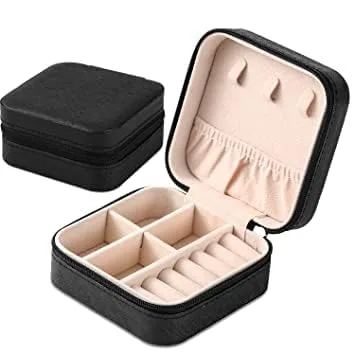 Neveika 2 piezas de joyería portátil de viaje mini joyero de cuero joyería anillo organizador caja de almacenamiento caja de regalo niñas mujeres