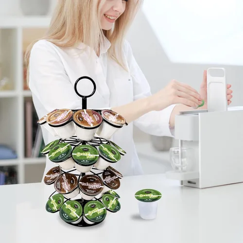 Miniatura 8 de ROWISE - Soporte y organizador para cápsulas K-Cup de carrusel para 36 cápsulas - Gira 360 grados, desmontable, diseño moderno de metal en negro