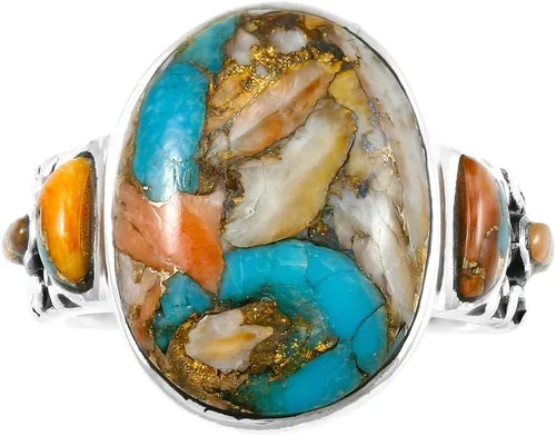 Miniatura 3 de Anillos de turquesa de plata de ley 925 y turquesa auténtica (SELECT COLOR)